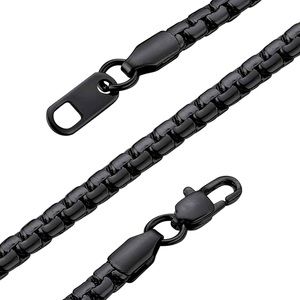 Flat Round Box Link Chain Necklace, Black Rhodium